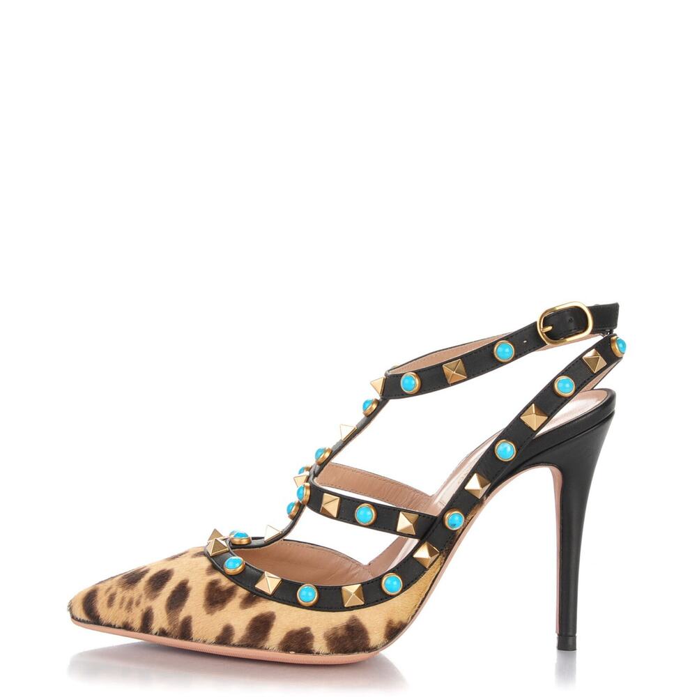 Valentino Garavani Rolling Rockstud 100 Pointed Toe Stiletto Heel Caged Pumps 40